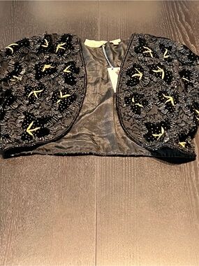 Vintage Black Embellished Cropped Bolero with Gold Accents